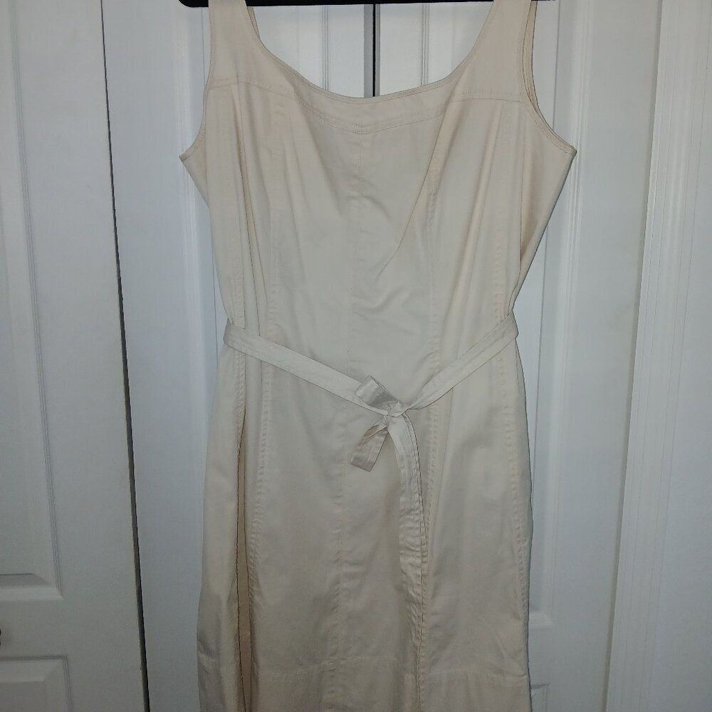 Talbots Shift Midi Dress Stretch Fit & Flare Tie Waist Hidden Back Zip Tan 18W